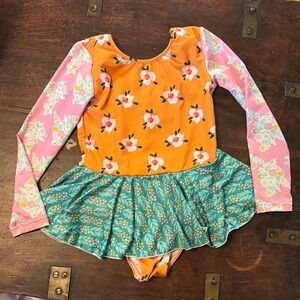 Sweet honey Floral Long Sleeve Leotard with Skirt